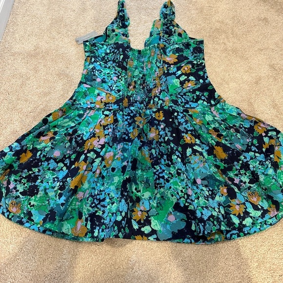 Anthropologie Corset Floral Mini Dress 12P NWT Turquoise Blue Green Party - Picture 5 of 5